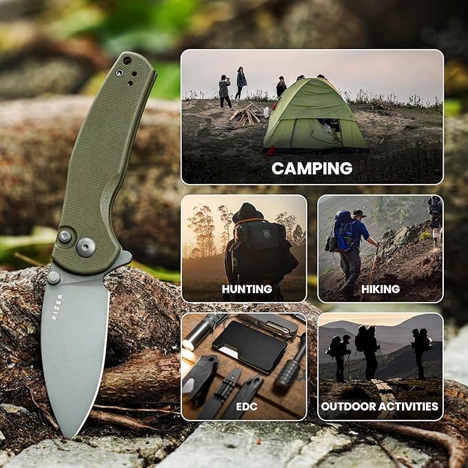 Kizer Mini Grouper Folding Pocket Knife, 3.16??D2 Blade G10 Handle Camping Folding Knife, Button