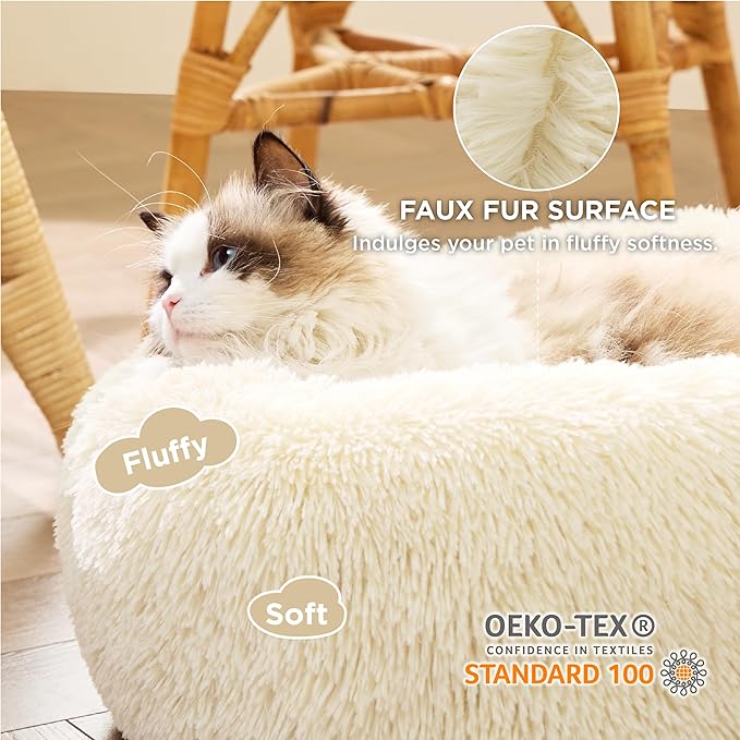 Bedsure Calming Cat Beds for Indoor Cats - Small Cat Bed Washable 20 inches, Anti-Slip Round Fluffy