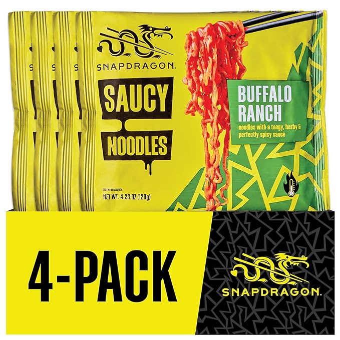 Snapdragon Saucy Instant Noodles with Spicy Buffalo Ranch Slurpable Sauce - Quick Meal, Snack, and