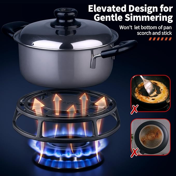 Feekoon Heat Diffuser for Gas Stove, 9.4 Cast Iron Flame Tamer, Stove Top Simmer Plate to Even Heat