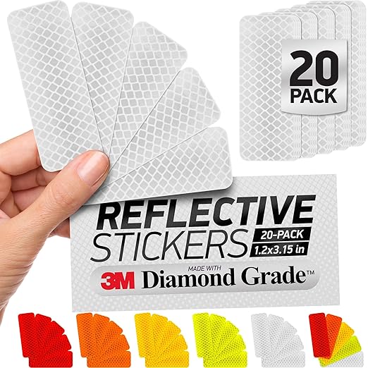 Reflective Safety Tape Stickers | 3M Diamond Grade | White | 1.2″ x 3.15″ | 20-Pack | Safety