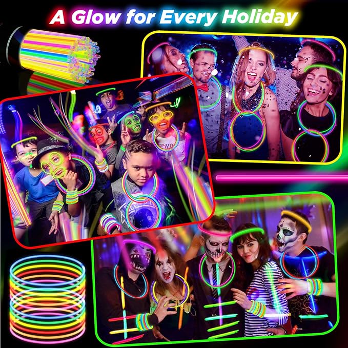 100Pcs Glow Sticks - 22 inch Glow In the Dark Sticks Party Supplies, Halloween Glow Party Pack for