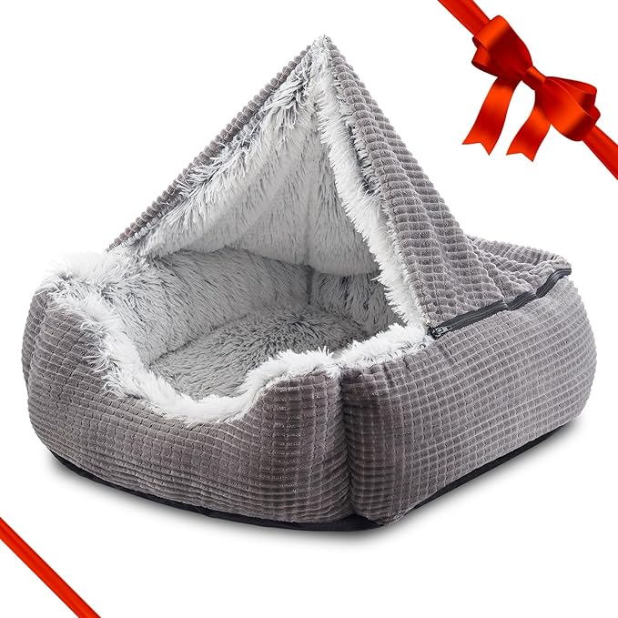 MIXJOY Dog Beds for Small Dogs, Rectangle Cave Hooded Blanket Puppy Bed, Luxury Orthopedic Cat Beds