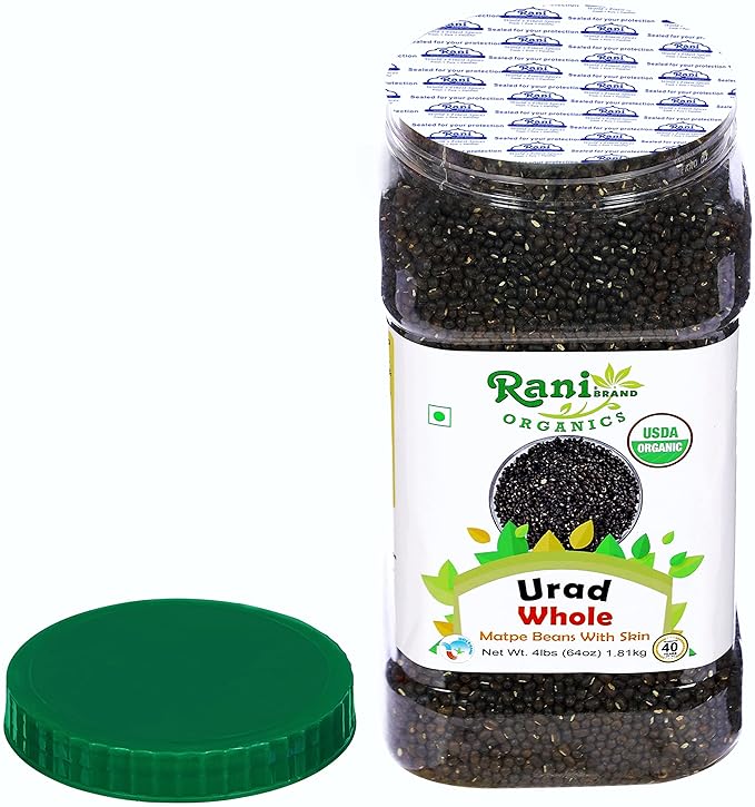 Rani Organic Urid/Urad Whole Black (Matpe Beans With Skin) Indian Lentils 64oz (4lbs) 1.81kg Bulk