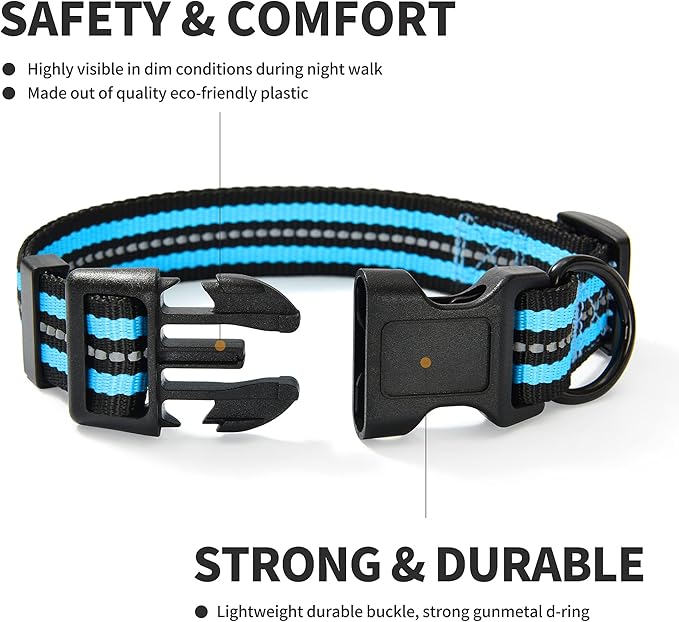 Mile High Life Reflective Dog Collar | Nylon Pet Collars wiith Buckle | Light Weight Puppy Collars