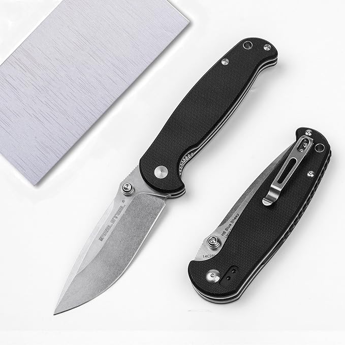 REALSTEEL H6 Blue Sheep Folding Pocket Knife, Liner Lock, 3.74" 14C28N Stonewash Blade, Thumb Stud