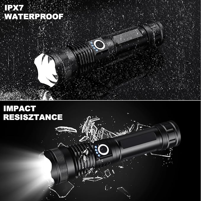 3 Pack Rechargeable LED Flashlights High Lumens, 90,000LM Super Bright Flashlight, Adjustable 5