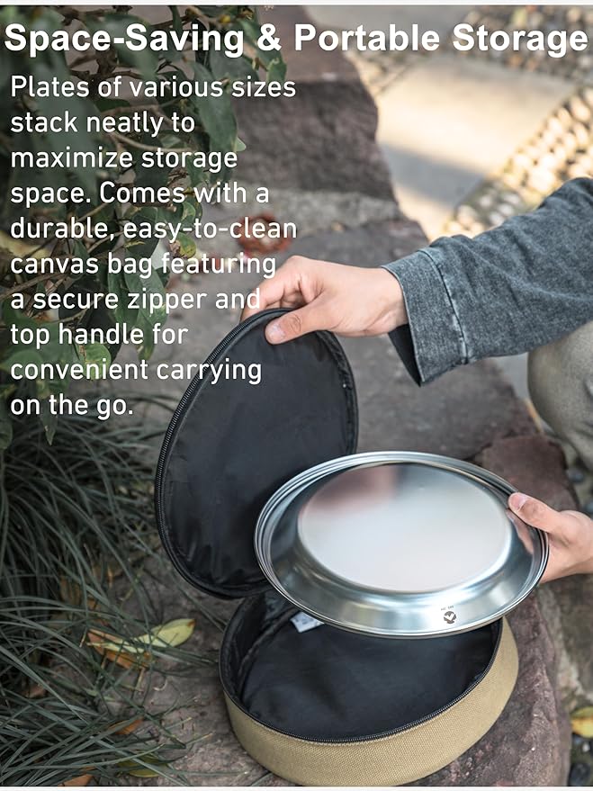 CAMPINGMOON Camping Plates 4 pack set Salad Side Dinner Plate Dishes Outdoor Tableware Stainless