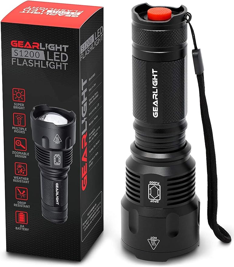 GearLight High-Powered LED Flashlight S1200 - Mid Size, Zoomable, Water Resistant, Handheld Light
