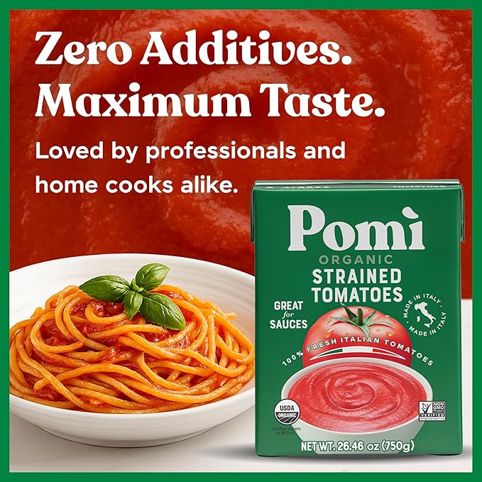 Pomì Organic Strained Tomatoes 26.46oz (Pack of 12)- Creamy, Velvety Puree - 100% Fresh Italian