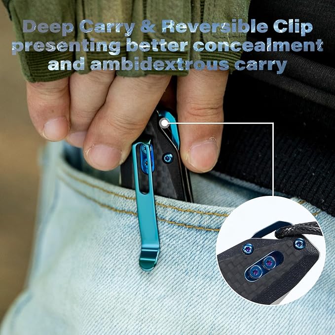 Dispatch Axis Lock Folding Pocket Knife with Clip, 3.27" D2 Steel Blade and Carbon Fiber Handle