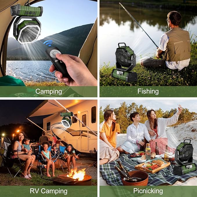 Odoland 30000mAh Camping Fan with LED Lantern, Rechargeable Battery Operated Oscillating with