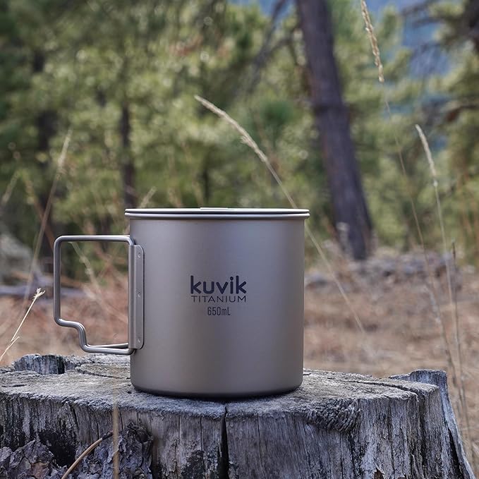 Kuvik Titanium Pot with Lid 650ml (22 oz) - Ultralight and Compact Pot for Backpacking, Camping