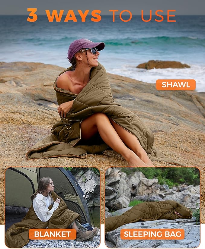 KingCamp Ultralight Camping Blanket, Packable Down Alternative Puffy Wearable Blankets Weatherproof