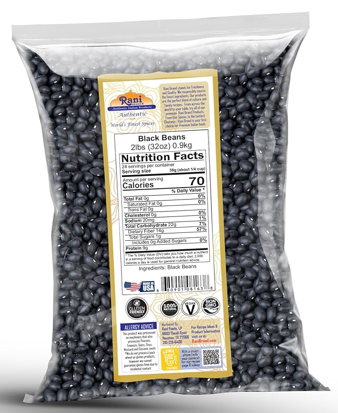 Rani Black Beans (Turtle Beans) 32oz (2lbs) 908g ~ All Natural | Vegan | Gluten Friendly | NON-GMO