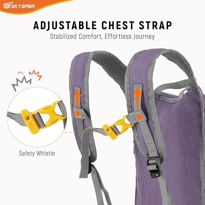 SKYSPER 15L/20L Foldable Hiking Backpack Lightweight Packable Travel Daypack with Chest Strap Small