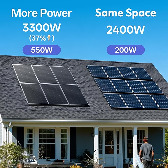 JJN 550 Watt Bifacial Solar Panels 2PCS,12/24/48 Volt Solar Panel,Monocrystalline 1100 Watt for
