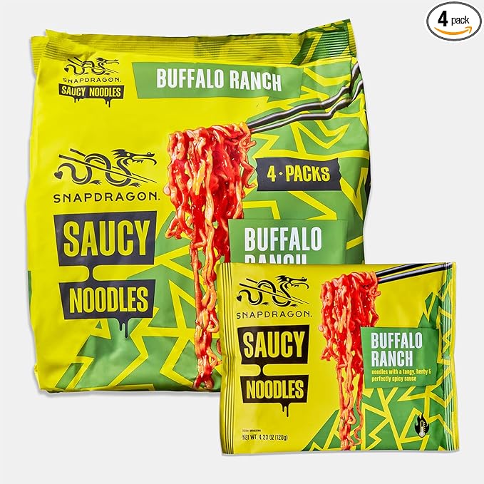 Snapdragon Saucy Instant Noodles with Spicy Buffalo Ranch Slurpable Sauce - Quick Meal, Snack, and