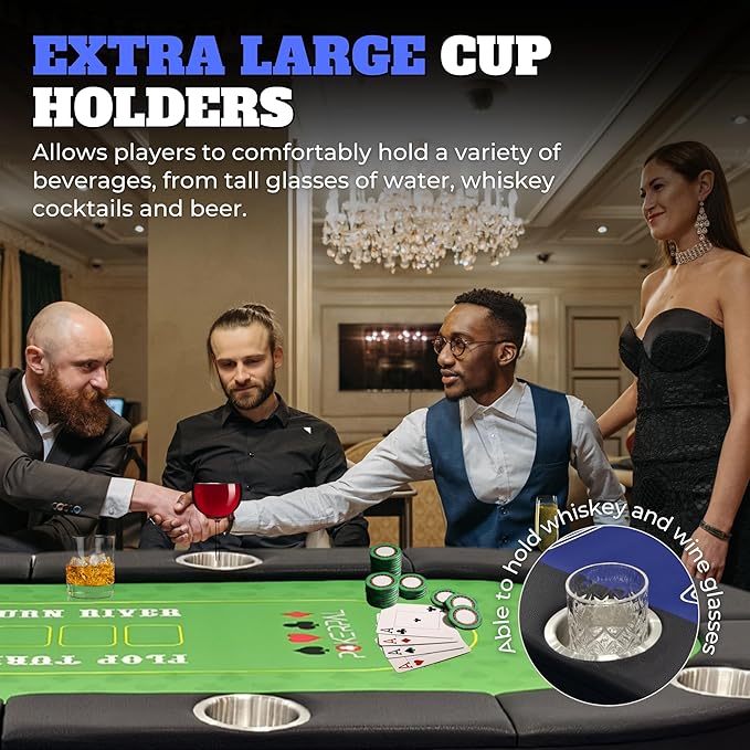 8 Player Poker Table with 2 Interchangeable Game mats, Texas Holdem Poker and Blackjack