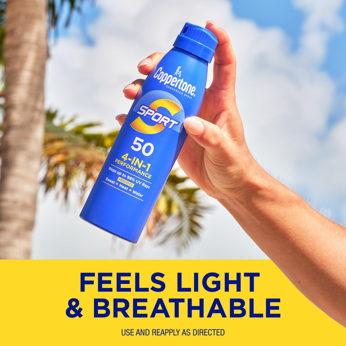 Coppertone Sport Sunscreen Spray SPF 50, Water Resistant Broad Spectrum UVA/UVB Spray Sunscreen