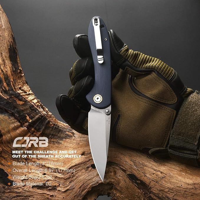CJRB Folding Knife Feldspar Pocket Knife Stonewash D2 Steel Blade G10 Tactical Handle EDC Knife