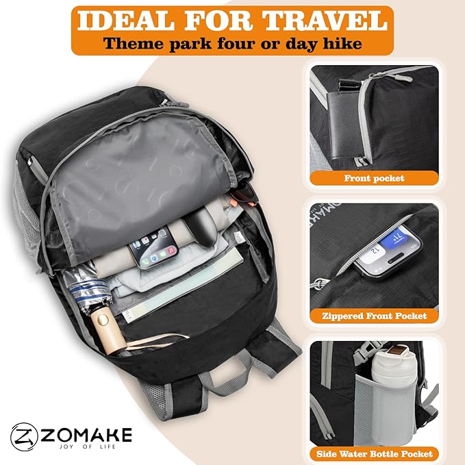 ZOMAKE Lightweight Packable Backpack 30L, Foldable Hiking Backpacks Water Resistant Compact Folding