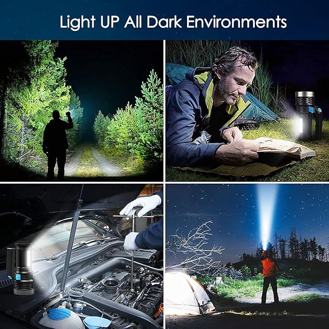 LED Flashlight High Lumens USB Rechargeable Flashlight for Camping, Hiking, Walking, Powerful