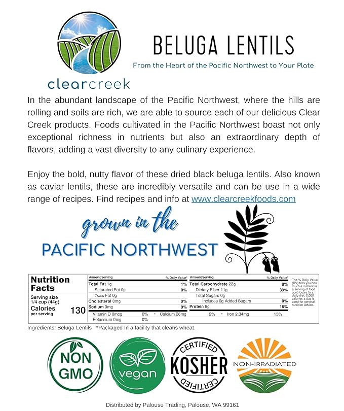 CLEAR CREEK Black Lentils | Caviar or Beluga Lentils | 25 lbs | Project Non-GMO Verified | Kosher |