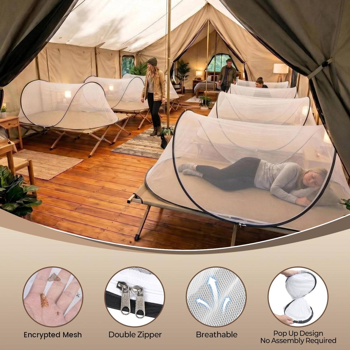 MicMingle 2 Pcs Black Pop Up Mosquito Net for Bed with Drawstring Bag Mosquito Head Net, 78 x 31 x