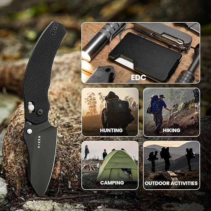 Kizer Bulldog Pocket Knife, 3 In Nitro V Steel Blade Folding Knife Aluminium Handle Camping Hunting