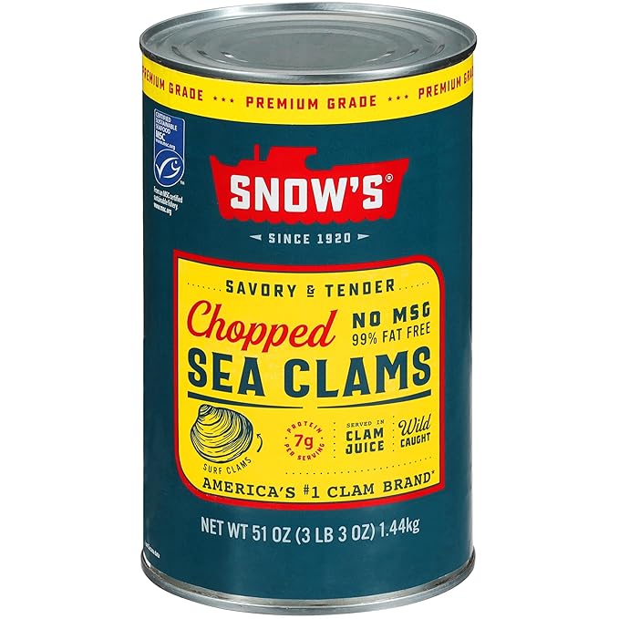 Snow's Chopped Sea Clams in Clam Juice, 51 oz Can - Premium Grade Wild Caught Gourmet Surf Clams