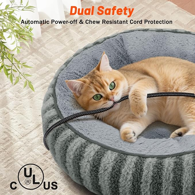 Toove Heated Cat Bed Indoor - 20" Heating Donut Pet Bed for Cats and Small Dogs, Ultra Soft & Cozy