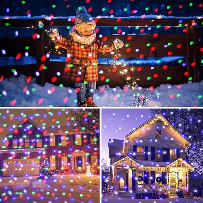 Christmas Halloween Projector Lights Outdoor,Indoor 15 Colors Snowfall Rotating Falling Snow