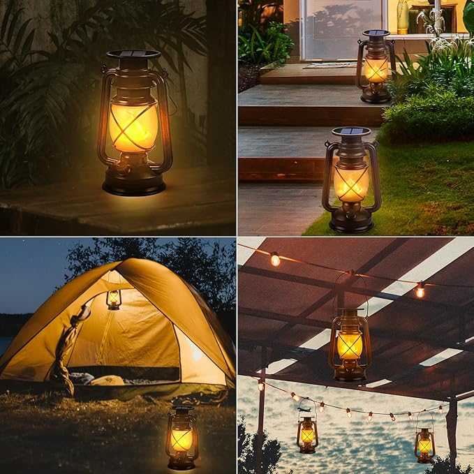 Solar Lantern Outdoor Hanging Solar Lights Dancing Flame Led Waterproof Camping Lamps, Landscape