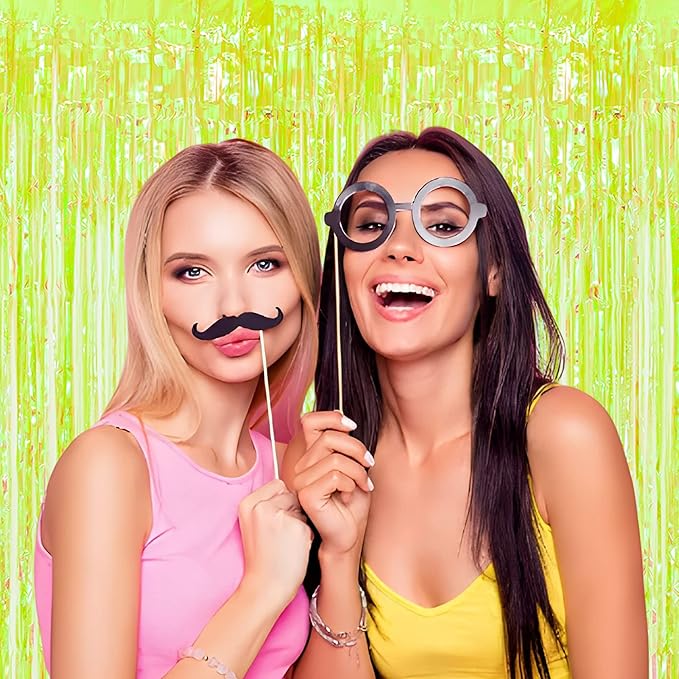 BRAVESHINE Iridescent Foil Fringe Backdrop - 2 Pack 3.2 x 6.5 ft Holographic Tinsel Curtain Party