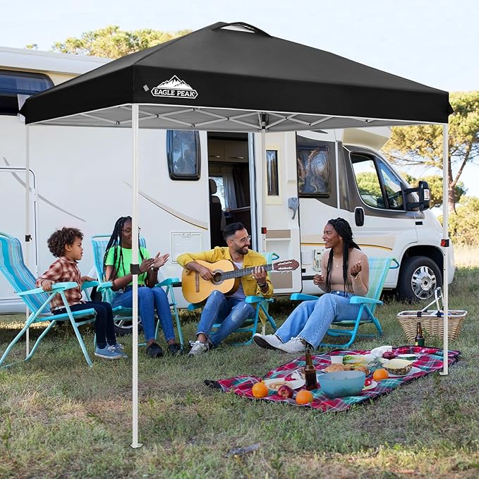 EAGLE PEAK Pop Up Canopy Tent with Wheeled Carry Bag, 8 Stakes, 4 Ropes, Easy Set Up Tent Canopy