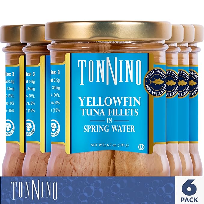 Tonnino Yellowfin Tuna Fish Premium ??Spring Water ??Pack of 6 ??Alternative to Salmon ??Protein