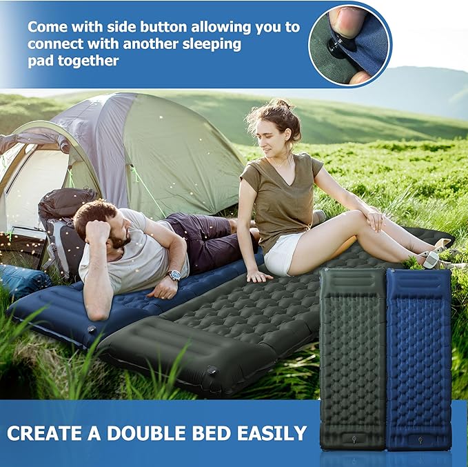 Sleeping Pad for Camping, Ultralight 4.7" Extra-Thick Inflatable Camping mat with Pillow Built-in