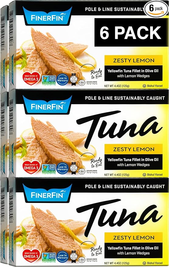 FinerFin Yellowfin Tuna Salad in Organic Olive Oil | Zesty Lemon Flavor | Premium Canned Tuna Fish