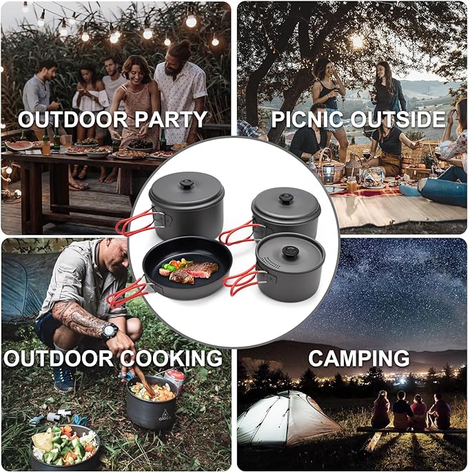 Alocs Camping Cookware Set Camping Gear, Compact Camping Pots and Pans Set, Durable Hard Alumina