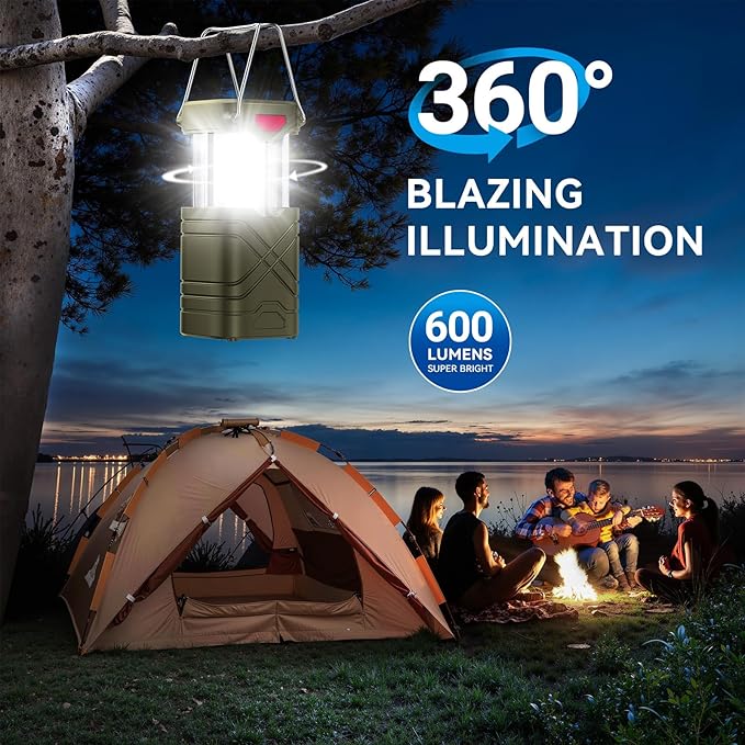 LETMY 4 Pack Camping Lantern, Rechargeable LED Lanterns, Solar Lantern Battery Powered Hurricane