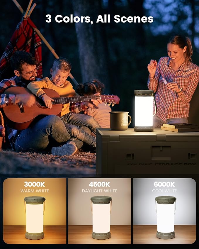 Glocusent 135 LED Ultra Bright Camping Lantern, Up to 200H, 5000mAh Camping Lights with 3 Colors &