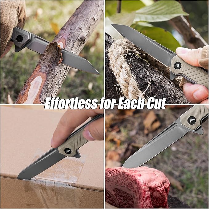 FLISSA Folding Knife, Pocket Knife with D2 Steel Blade, G10 Handle, Pocket Clip, Lightweight for
