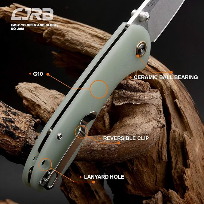 CJRB Feldspar Pocket Folding Knife Stonewash AR-RPM9 Steel Blade G10 Tactical Handle EDC Knives