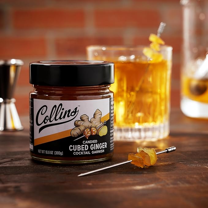 Collins Candied Ginger in Syrup for Cocktails, Gluten Free Skinny Cocktail Garnish for Whiskey