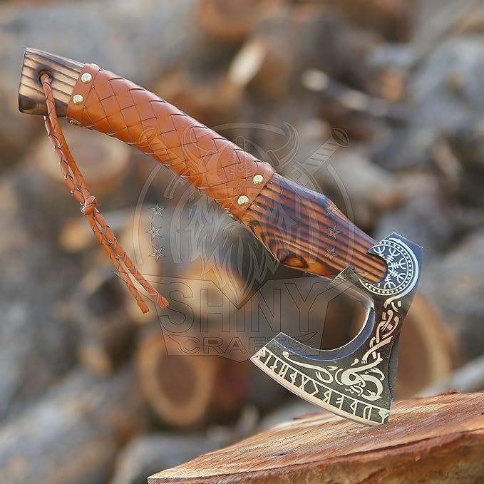 SHINY CRAFTS®- Custom Viking Hatchet – Rustic Gift for Men Handmade Axe for Camping, Groomsmen