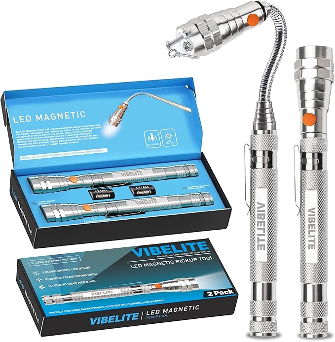 Extendable Magnetic LR44 Flashlight with Telescoping Magnet Pickup Tool-Cool Gadget Gifts for Him