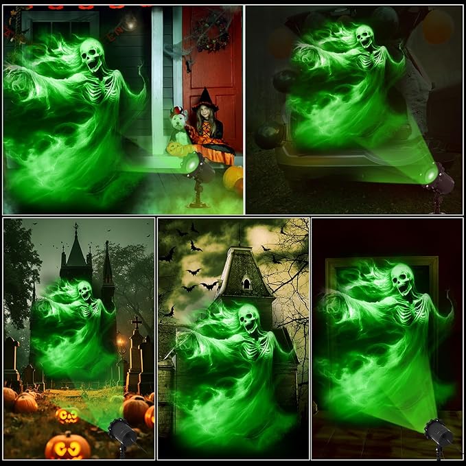 Treela Halloween Projector Lights Outdoor Indoor Dynamic Ghost Skull Lights Decoration Outside LED