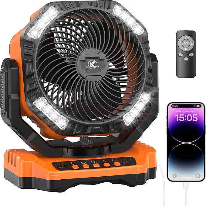 40000mAh Battery Powered Camping Fan - 136H Max Cooling, Rechargeable Battery Operated Oscillating