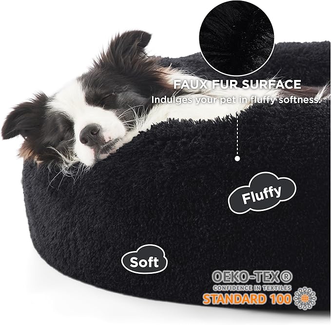 Bedsure Calming Dog Bed for Large Dogs - Donut Washable Large Pet Bed, 36 inches Anti-Slip Round